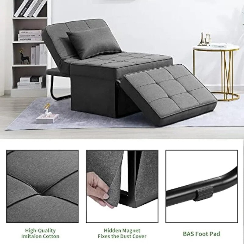 Sofa Bed, 4 in 1 Multi-Function Folding Ottoman Breathable Linen Couch Bed with image 7