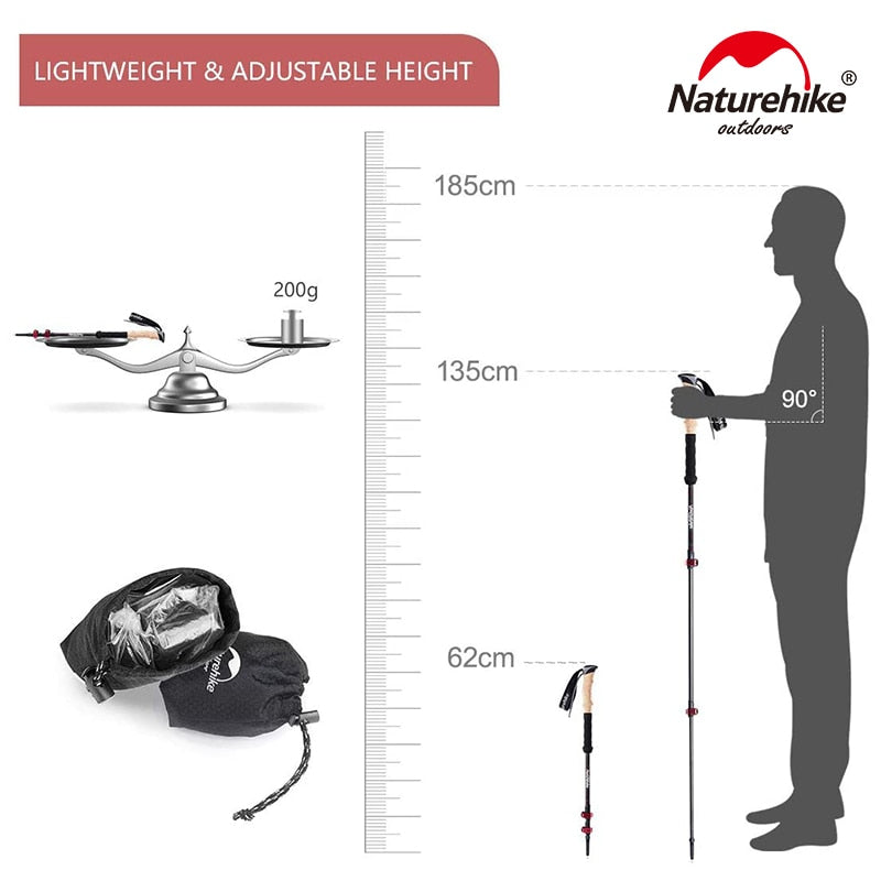 Naturehike Trekking Poles 2pcs Carbon Fiber Collapsible Telescopic Sticks Light image 6