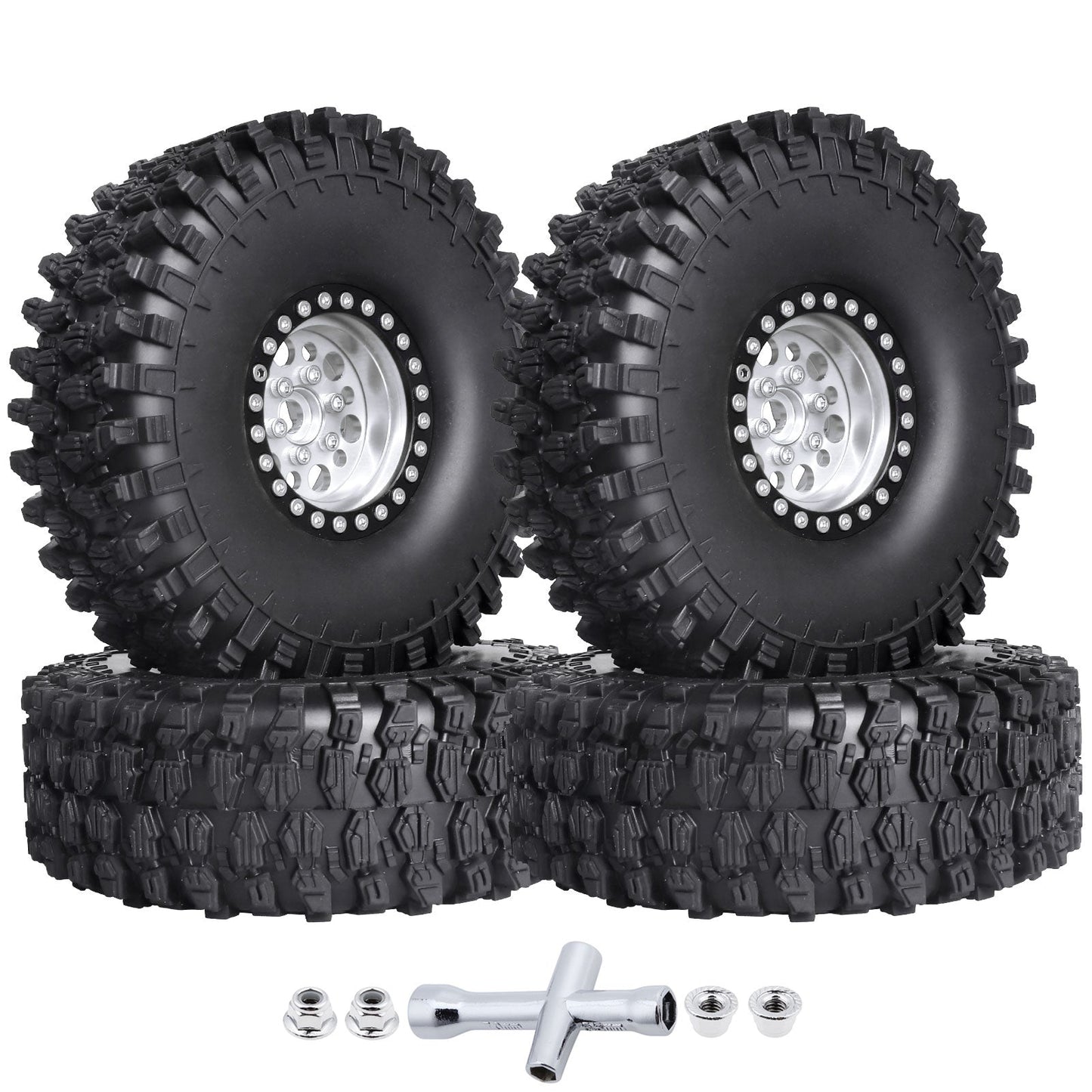 4pcs Hobbypark 1.9 " Beadlock Wheels and Tires Set for 1/10 Scale RC Crawler image 1