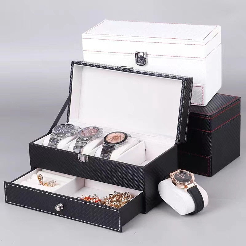 4Grids Double Carbon Fiber Watch Case/ 6Girds Watch Box Holder Organizer Storag image 15