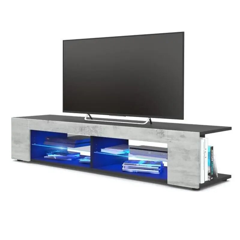 High Gloss Modern TV Stand Bookshelves With LED Light 4-Shelf Console Cabinet H image 3