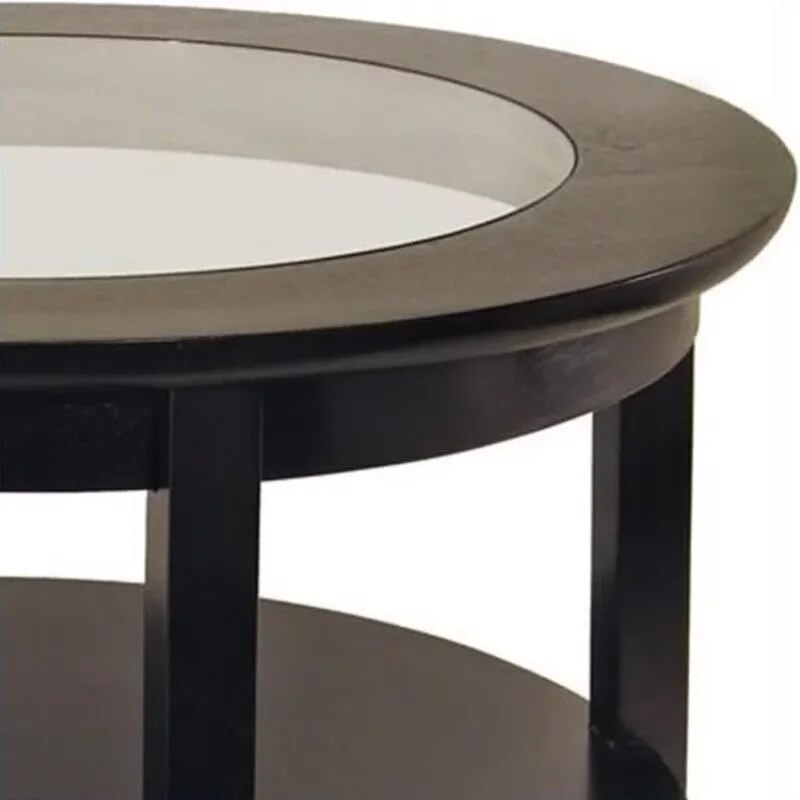 Wood Genoa Round Coffee Table with Glass Top, Espresso Finish image 1