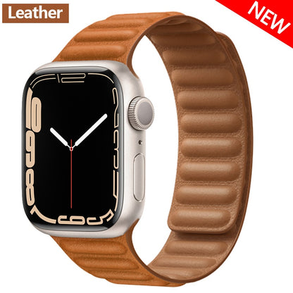 Leather Link For Apple Watch Band 45mm 41mm 44mm 40mm 49mm Original Magnetic Lo image 12
