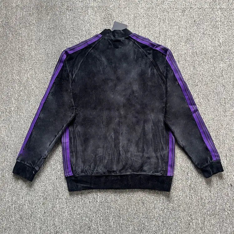 2023NOW  Japanese Retro Side Striped Velvet Embroidered Butterfly Zipper Jacket image 0