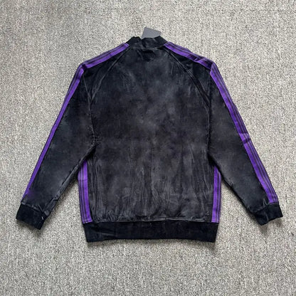 2023NOW  Japanese Retro Side Striped Velvet Embroidered Butterfly Zipper Jacket image 0