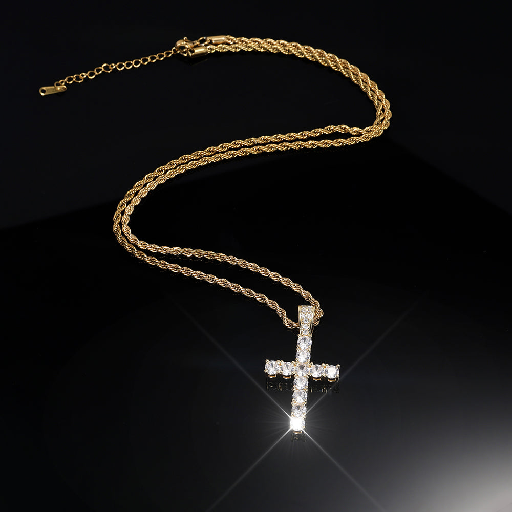14K Gold Plated Hip Hop Cross Pendant Necklace for Women Male Iced Out Twisted  image 1
