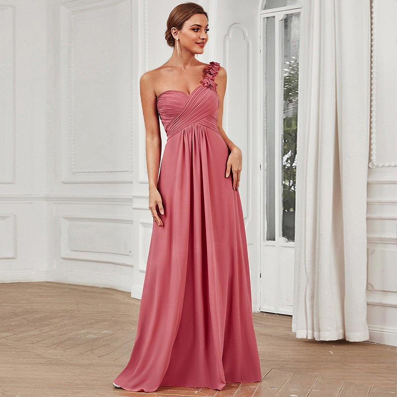 Ever-Pretty Sweet Pleated Bodice One Shoulder Chiffon Bridesmaid Dress image 0