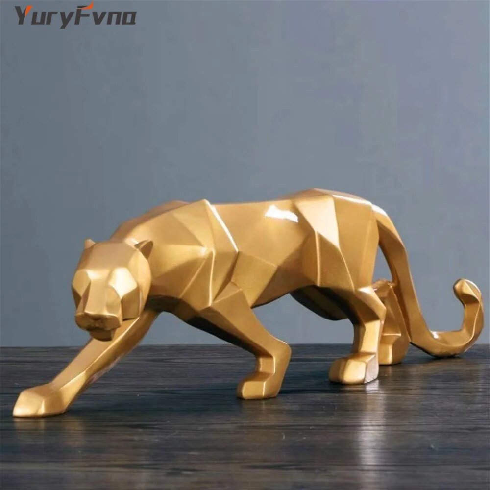 YuryFvna Abstract Resin Leopard Statue Geometric Wildlife Panther Figurine Anim image 9