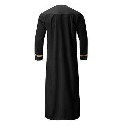 Men's Muslim Robe Arab Middle Robe Long Sleeve Embroidered Pocket Long Abaya Shi image 8
