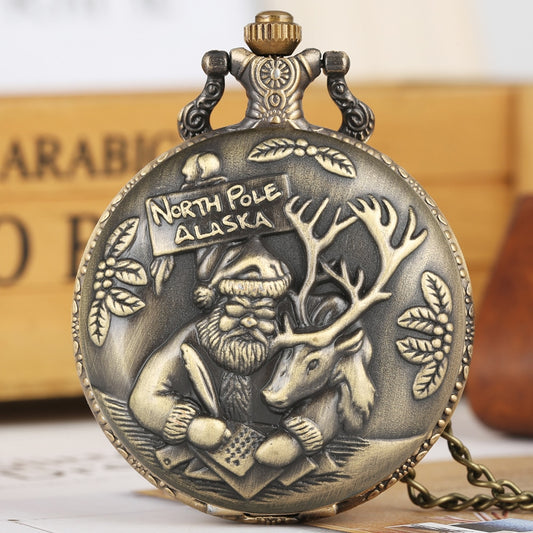 Vintage Bronze Christmas quartz pocket watch Men Women Necklace Wall Clock Arab image 0