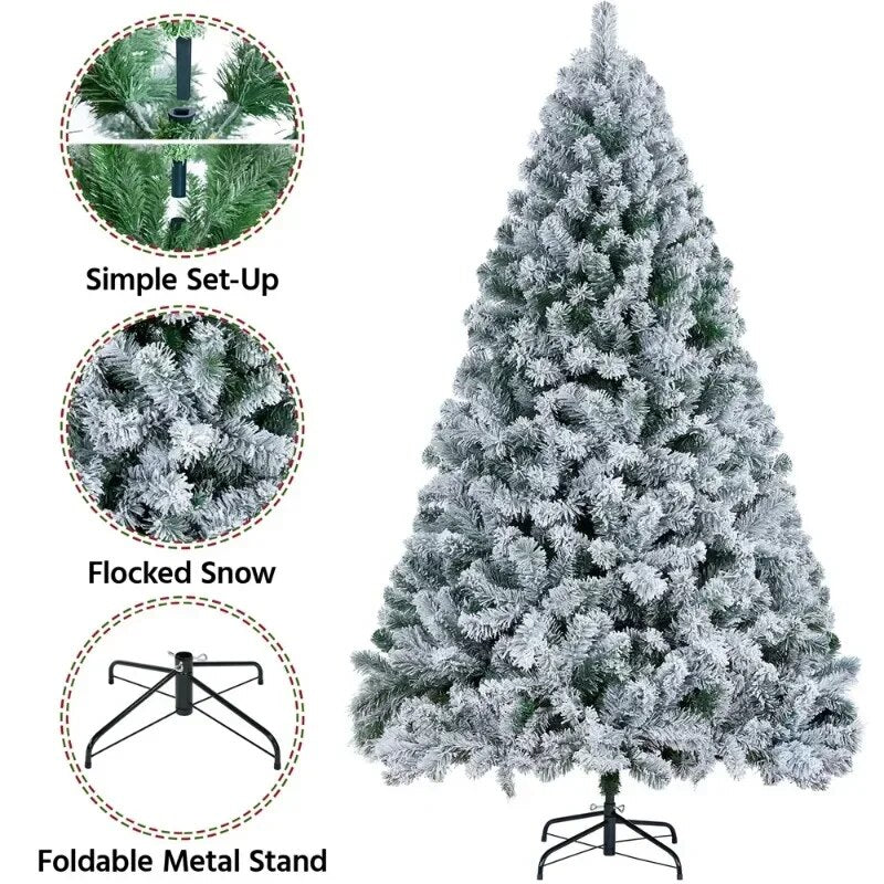 Easyfashion 6 Ft Frosted Artificial Christmas Tree with Stand, Green image 1