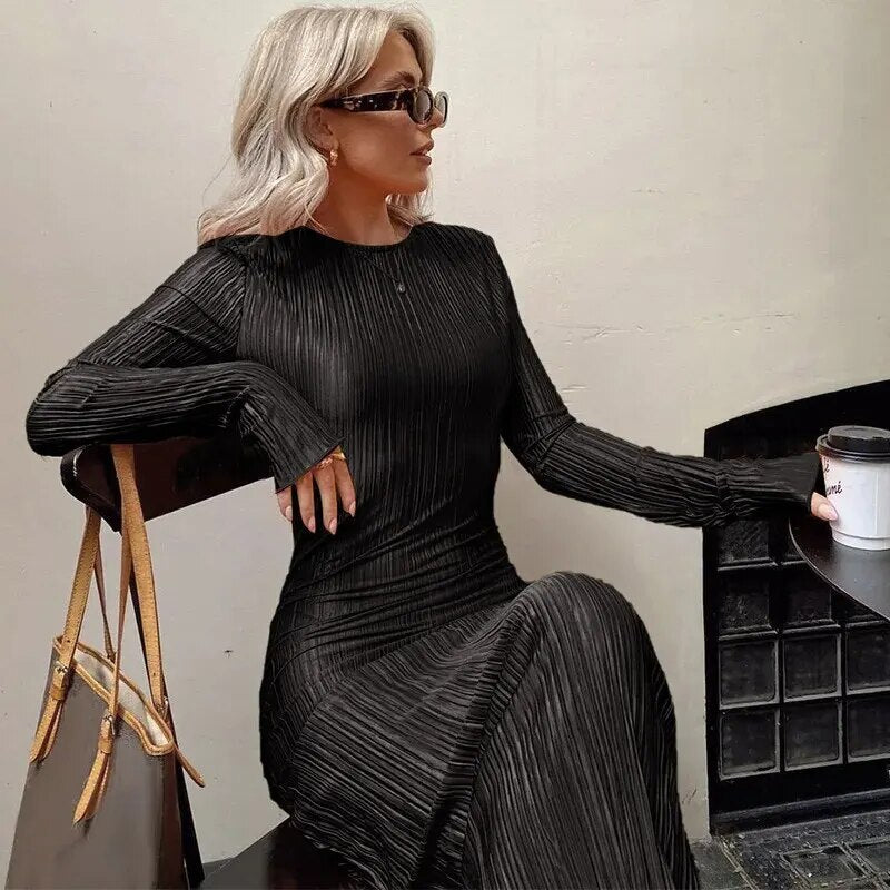 Hawthaw Women 2024 Spring Autumn Fashion Long Sleeve Streetwear Bodycon Black L