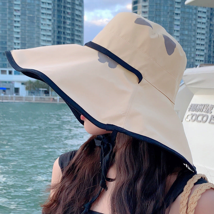 Double-sided Large-brimmed Sun Hat WoMen's Printed Butterfly Tie Rope Sunscreen image 3