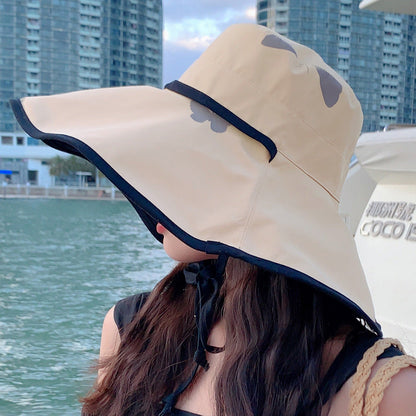 Double-sided Large-brimmed Sun Hat WoMen's Printed Butterfly Tie Rope Sunscreen