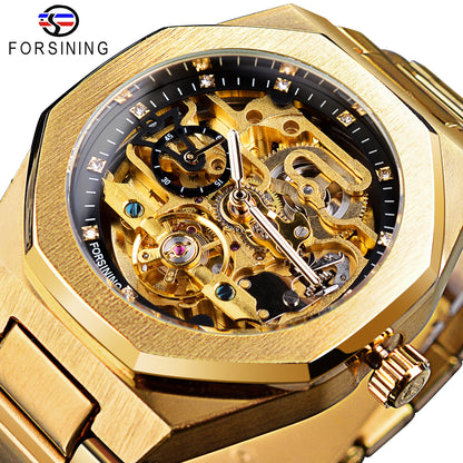 Forsining Casual Automatic Watch 3D Diamond Skeleton Hollow Mens Wristwatches L image 1