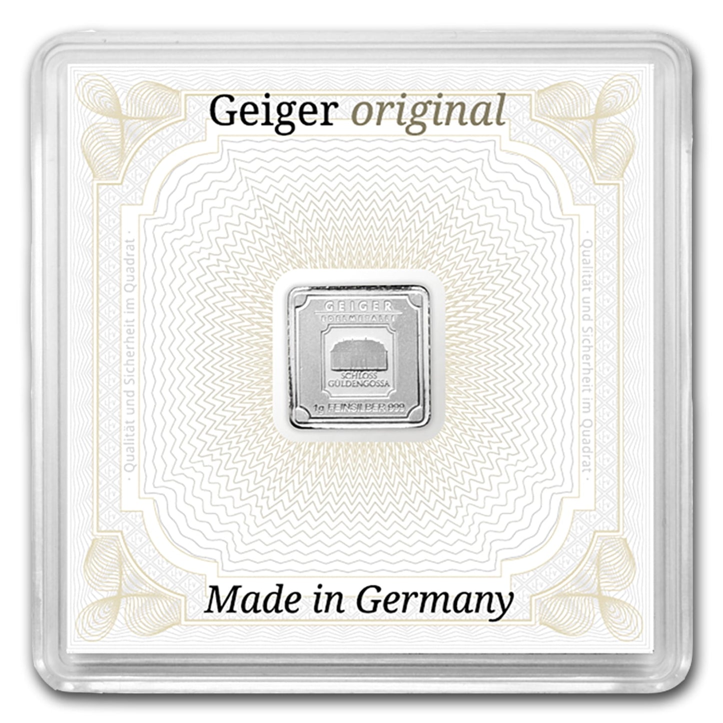 1 gram Silver Square - Geiger Edelmetalle (Encapsulated w/Assay) image 0
