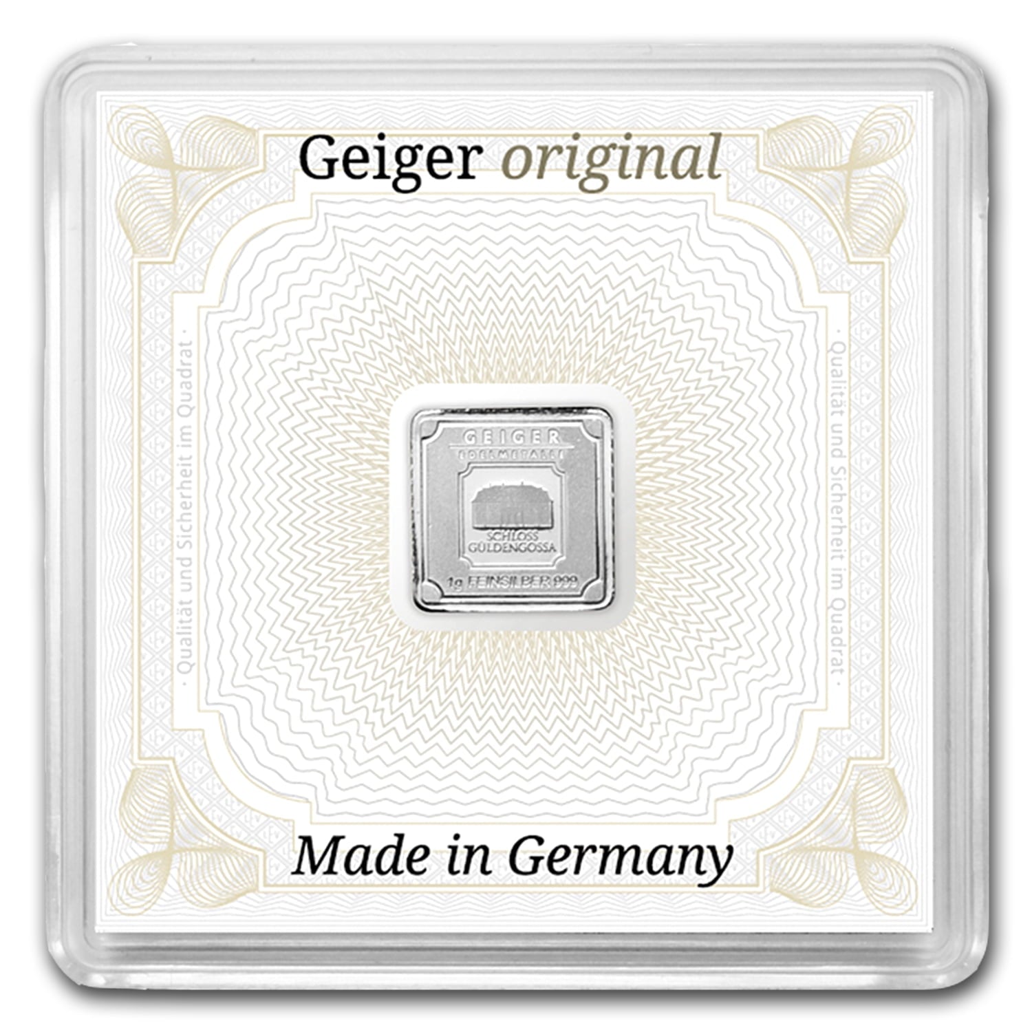 1 gram Silver Square - Geiger Edelmetalle (Encapsulated w/Assay) image 0