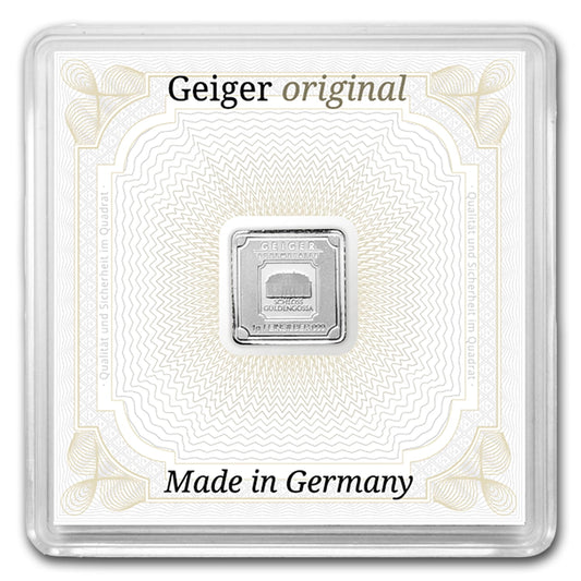 1 gram Silver Square - Geiger Edelmetalle (Encapsulated w/Assay) image 0