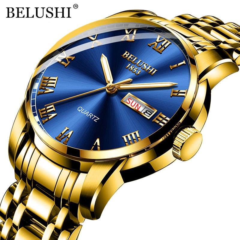 BELUSHI Men's Fashion Business Quartz Watches Top Luxury Brand Full Steel Water image 3