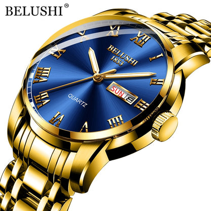 BELUSHI Men's Fashion Business Quartz Watches Top Luxury Brand Full Steel Water image 3