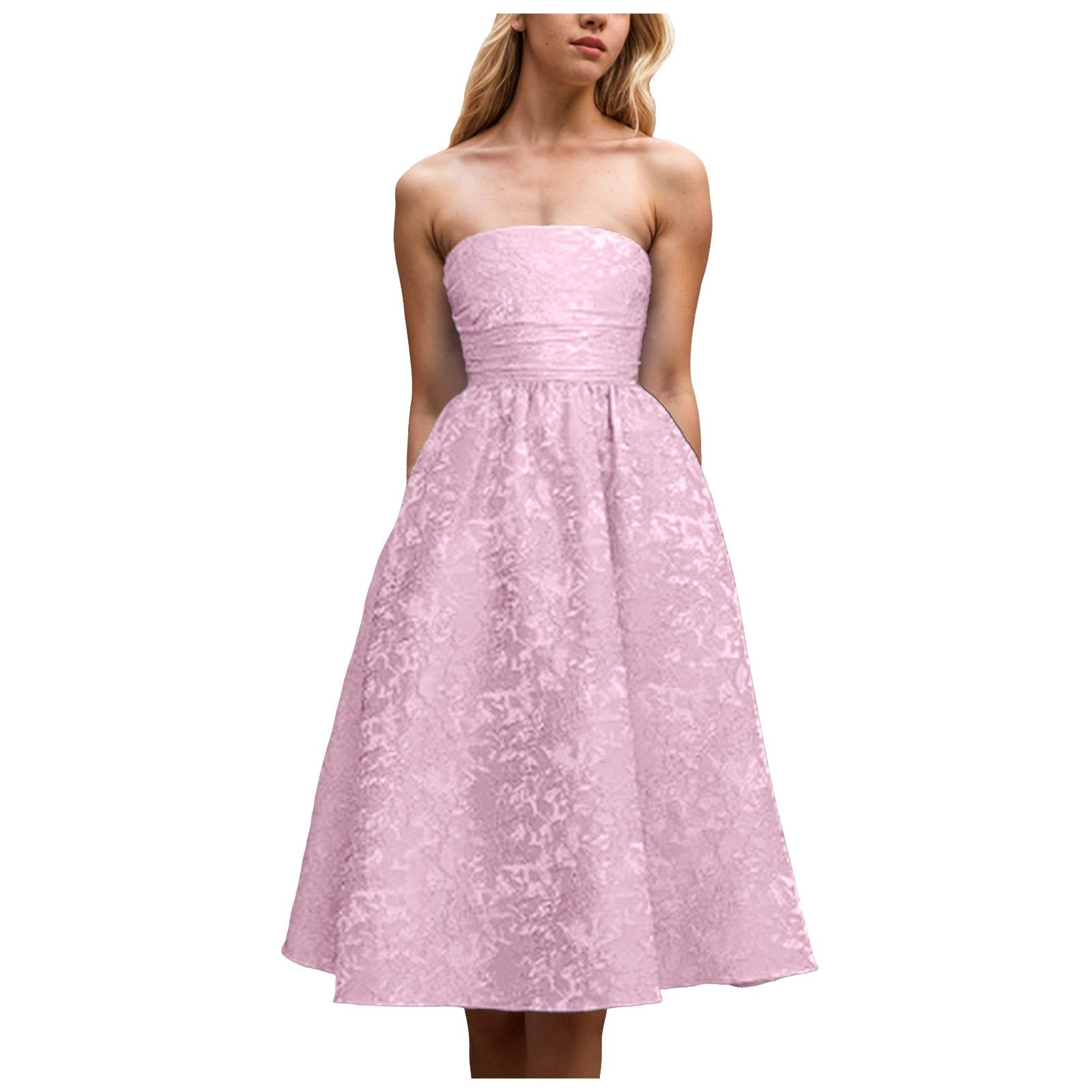  Strapless Party Dresses for Women Summer Elegant Off Shoulder Jacquard Mid image 6