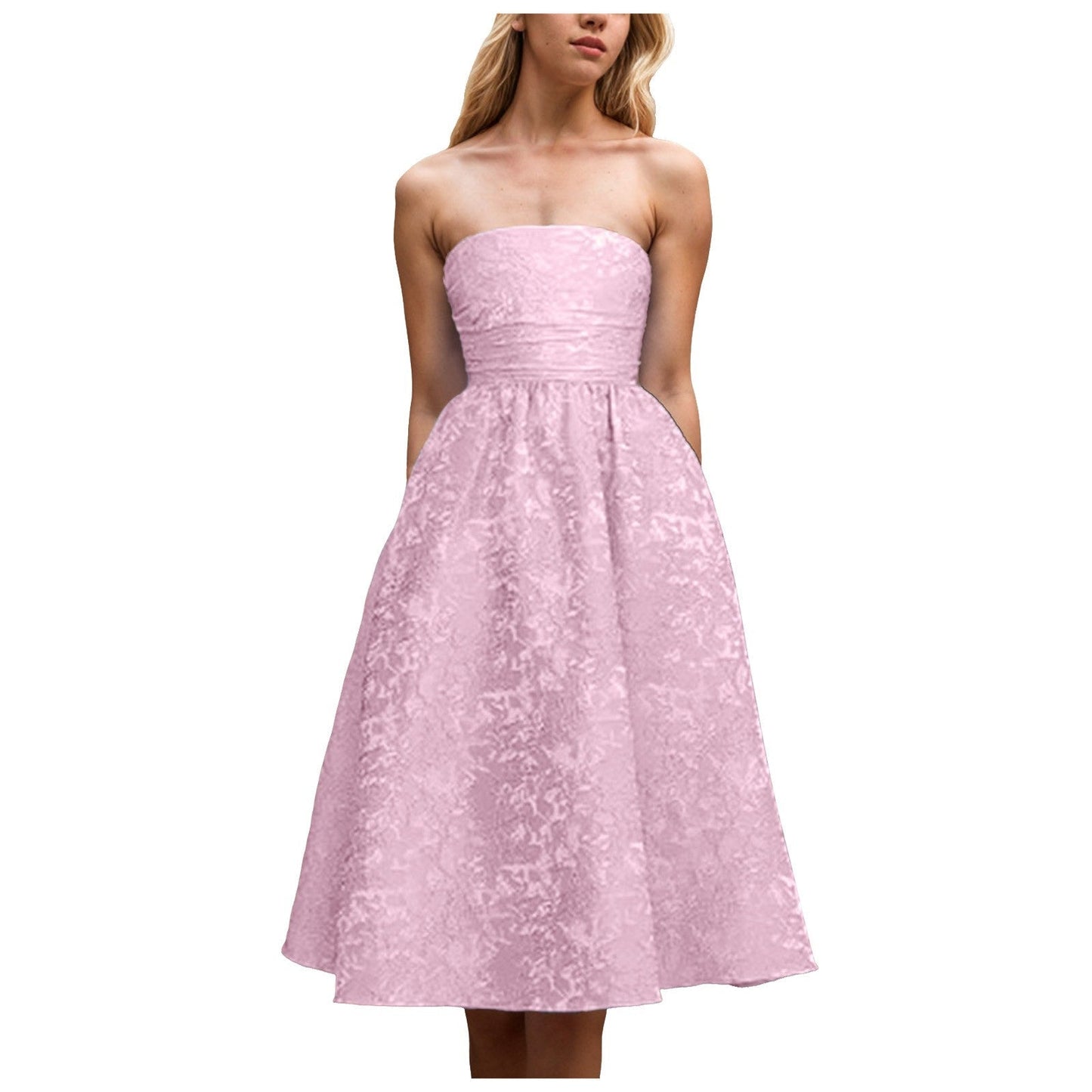 Strapless Party Dresses for Women'summer  Off Shoulder Jacquard Mid