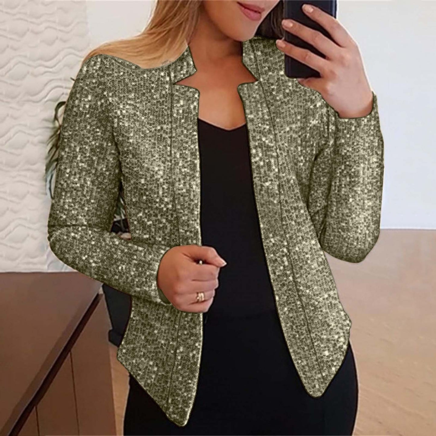 Fashion Sequin Blazer Long Sleeves Slim Fit Cardigan Women Open Front Jacket Sp image 3