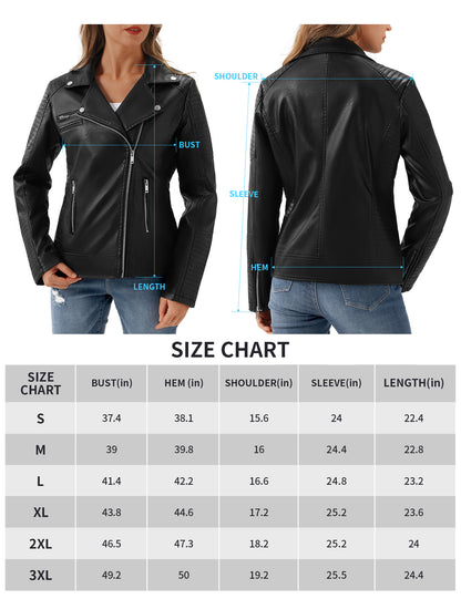 URBEST Women Faux Leather Jacket Black Motorcycle Moto Biker Short Coat image 4