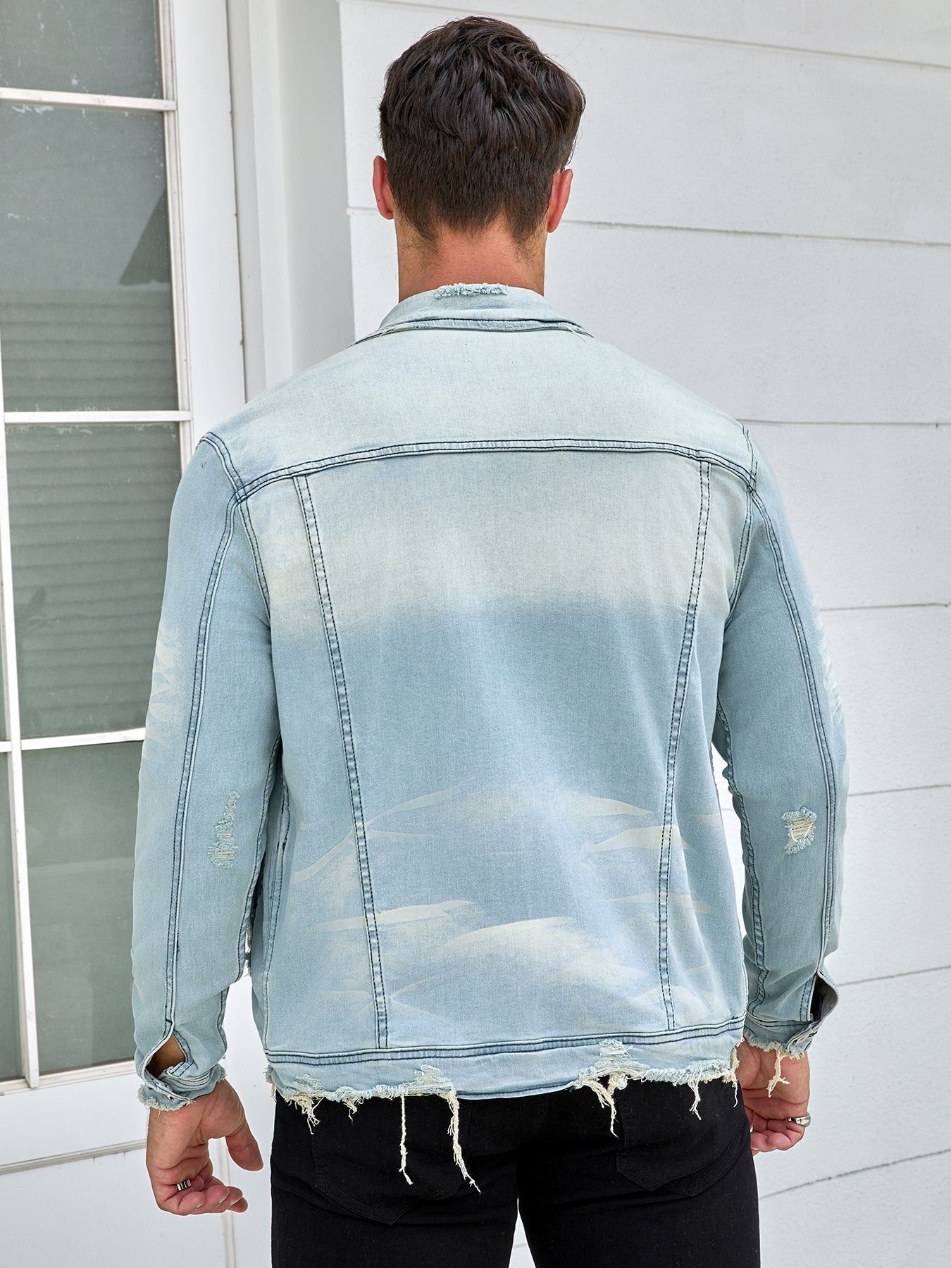 Men's denim stretch jacket, stylish zipper style, fashion wash, street rock sty image 4