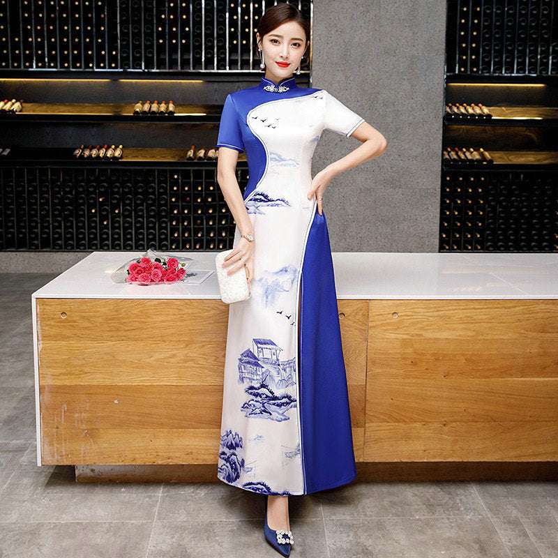 New Arrival 2019 Summer Ao Dai Vietnam Traditional Dress Slit Cheongsam Elegant