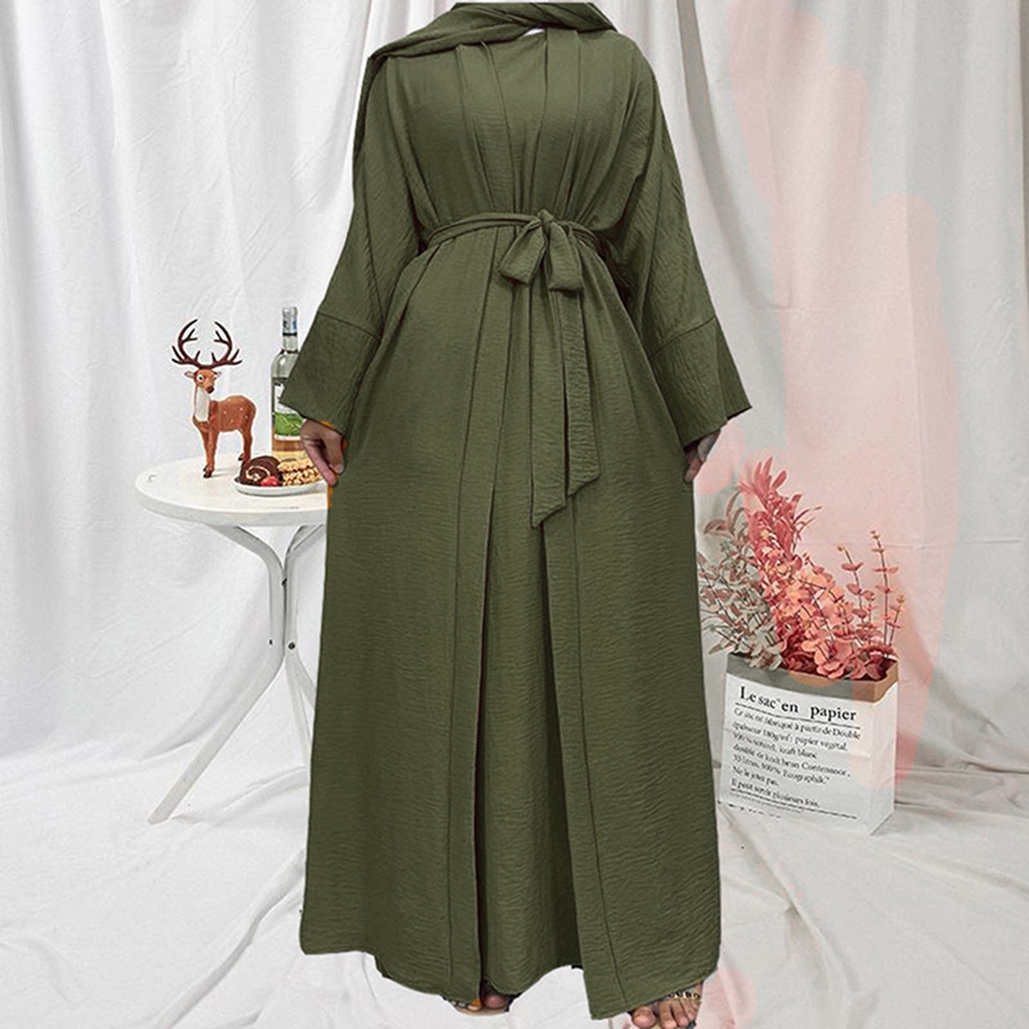 Muslim Plus Size Two Piece Set Long Shirt Long Skirt Robe Set Solid Colour Casu image 3