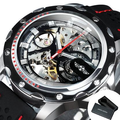 WINNER Sports Outdoor Automatic Watch for Men Luminous Hands Black Skeleton Mec image 2