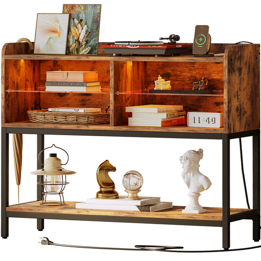 Entryway Table with Power Strip, Farmhouse Console Table Sofa Table with Storag