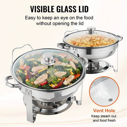 VEVOR 4QT 2-Pack Round Chafing Dish Set Stainless Steel Buffet Chafer with Full image 4