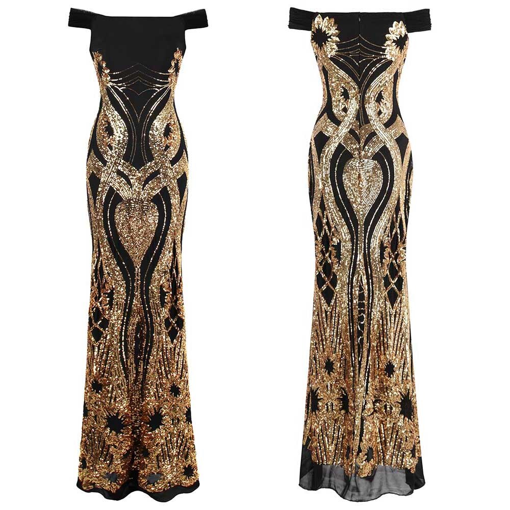 Angel-fashions Elegant Sparkle Sequin Off Shoulder Formal Evening Party Dresses image 0