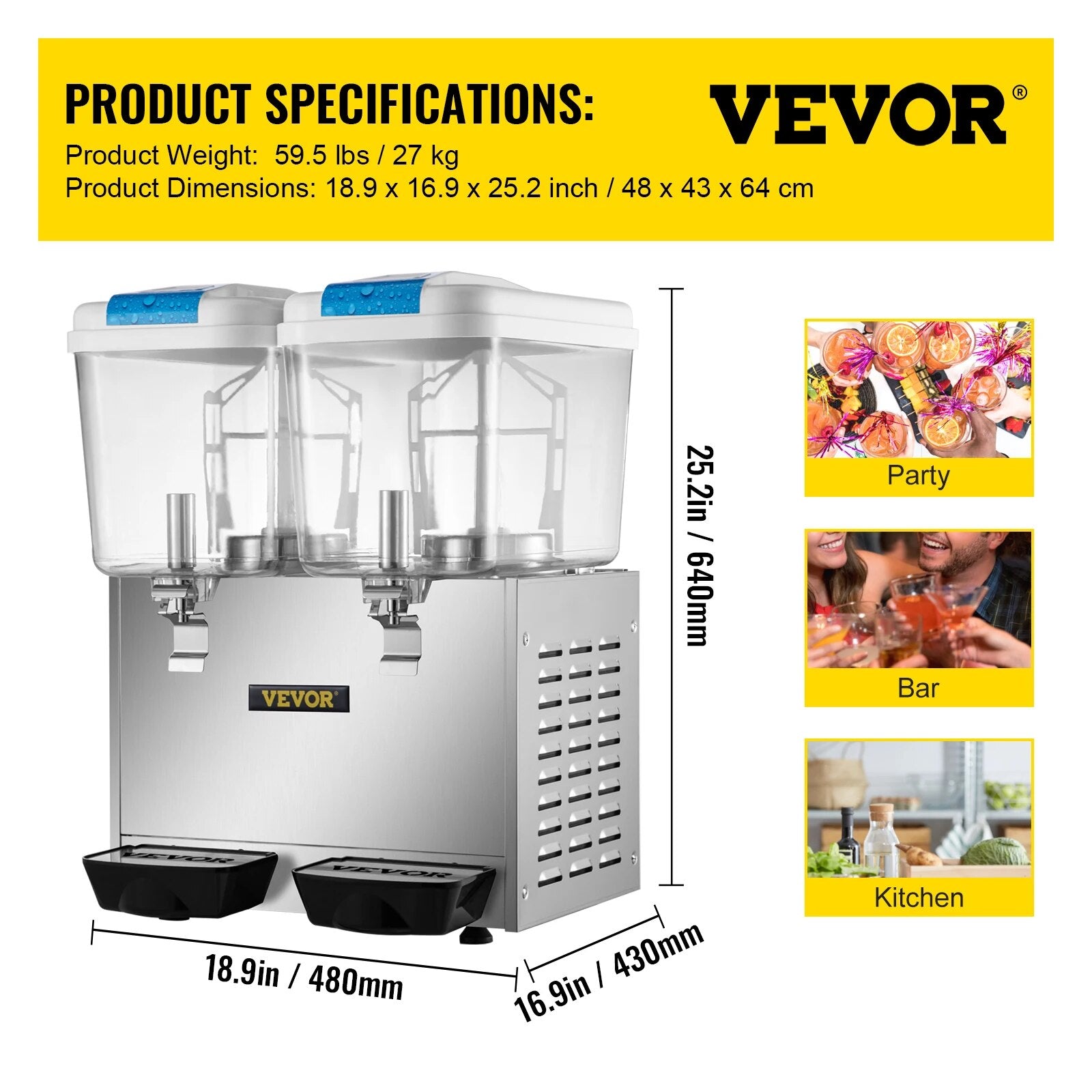 VEVOR 18L 36L 54L Cold Beverage Dispenser Electric Drink Granite Machine Food-G image 3