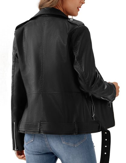 UR Women's Faux Leather Jacket Black Motorcycle Moto Biker Short Coat