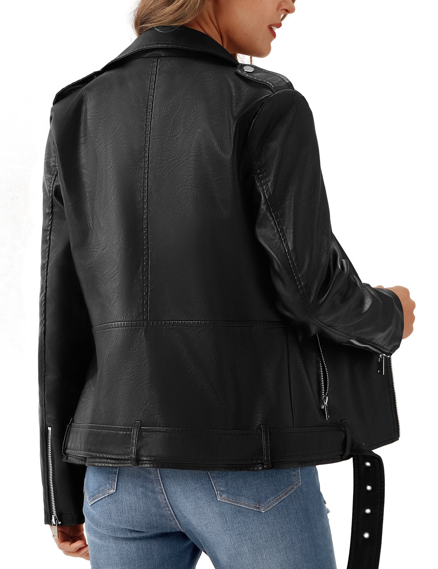 UR Women's Faux Leather Jacket Black Motorcycle Moto Biker Short Coat image 5