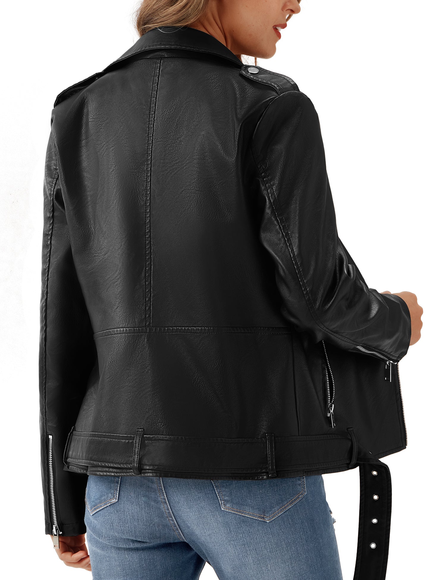 UR Women's Faux Leather Jacket Black Motorcycle Moto Biker Short Coat image 5