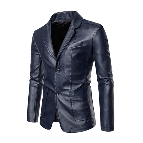 2024 New Men Business Casual Leather Jacket Black / khaki Fashion Male Suit Col image 2