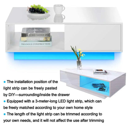 High Gloss Coffee Tables RGB LED End Table Nordic Modern Side Table Living Room image 8