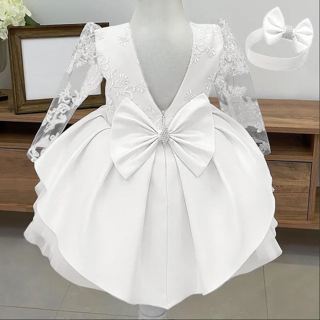 Baby Girls White Baptism Dress with Flower Embroidery - Suitable for Birthday, W image 4