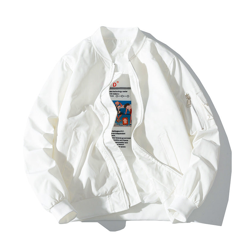 Men Bomber Jacket Autumn Winter Pilot Jacket Women Fashion Solid Baseball Coat  image 3