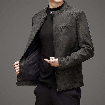Winter Men's Leather Jacket Stand Up Collar Windproof Leather Jacket Men's High Q