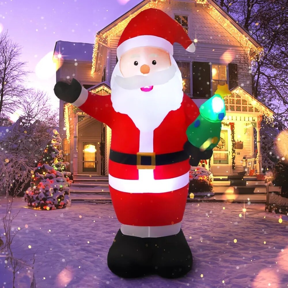 8FT Christmas Inflatable Santa Claus Holding Xmas Tree, Built-in LED Lights, fo image 0