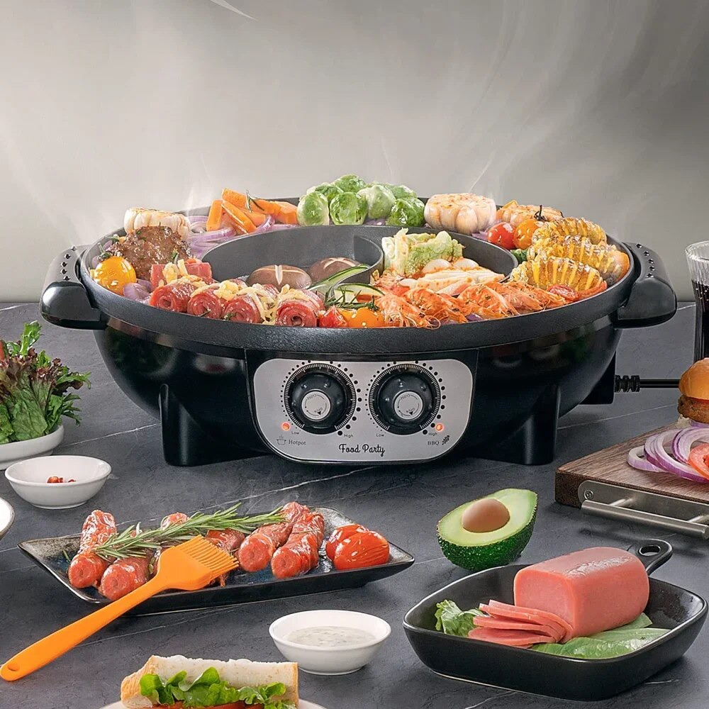 Food Party 2 in 1 Electric Smokeless Grill and Chinese  Pot,Cookware image 0