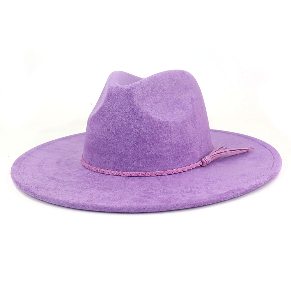 Suede Top Hat 9.5cm Wide Brim Fedora Hat Men Women Autumn Winter Felt Jazz Hats image 18