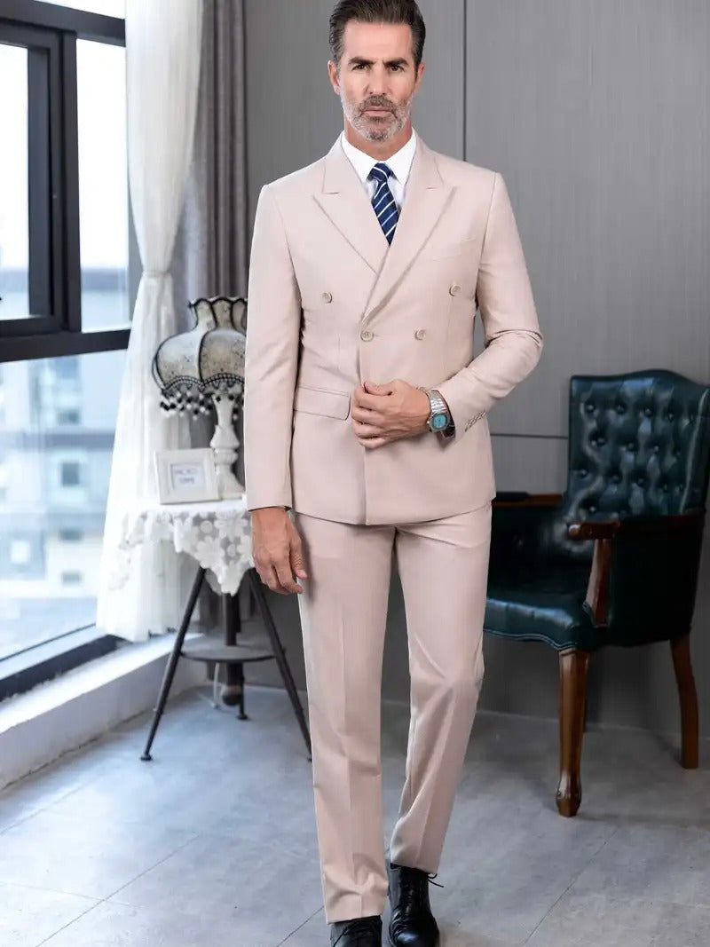 Men'suits 2-Piece Set Double Breasted Jacket Business Casual Suit Coa