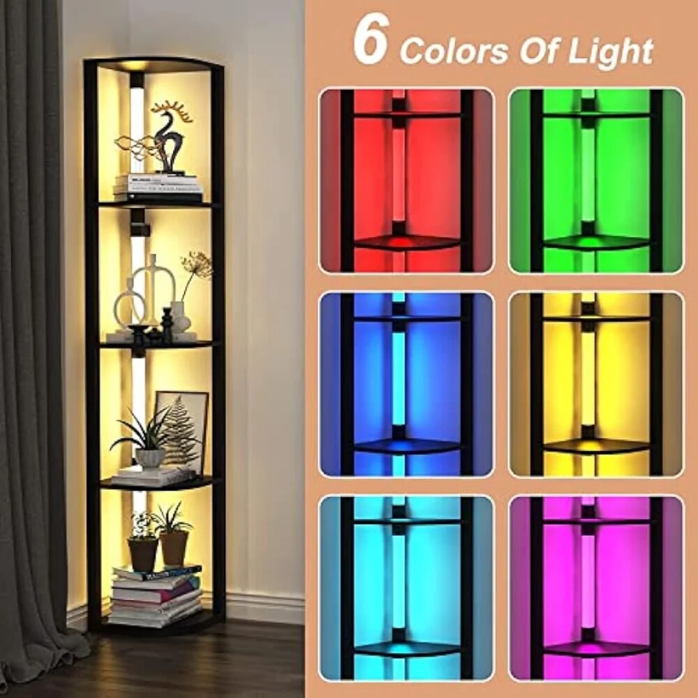 VTRIN Corner Shelf with Light, Modern Home Decor Stand Floor Lamps with Storage image 3