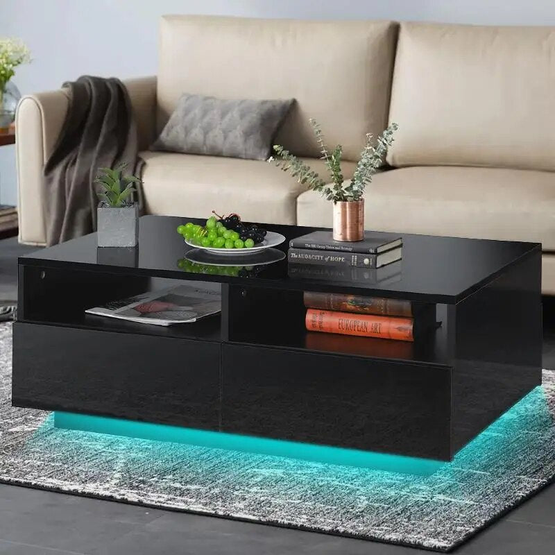RGB LED Coffee Table High Gloss Simple Design Side Table for Living Room Furnit image 2